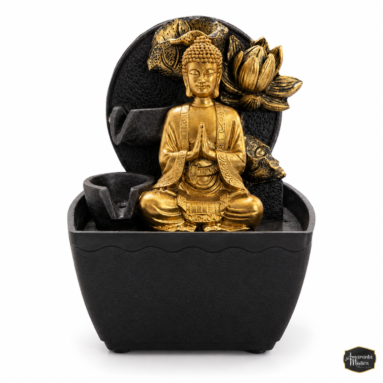 Fuente de Agua de Mesa Buda Dorado con Loto