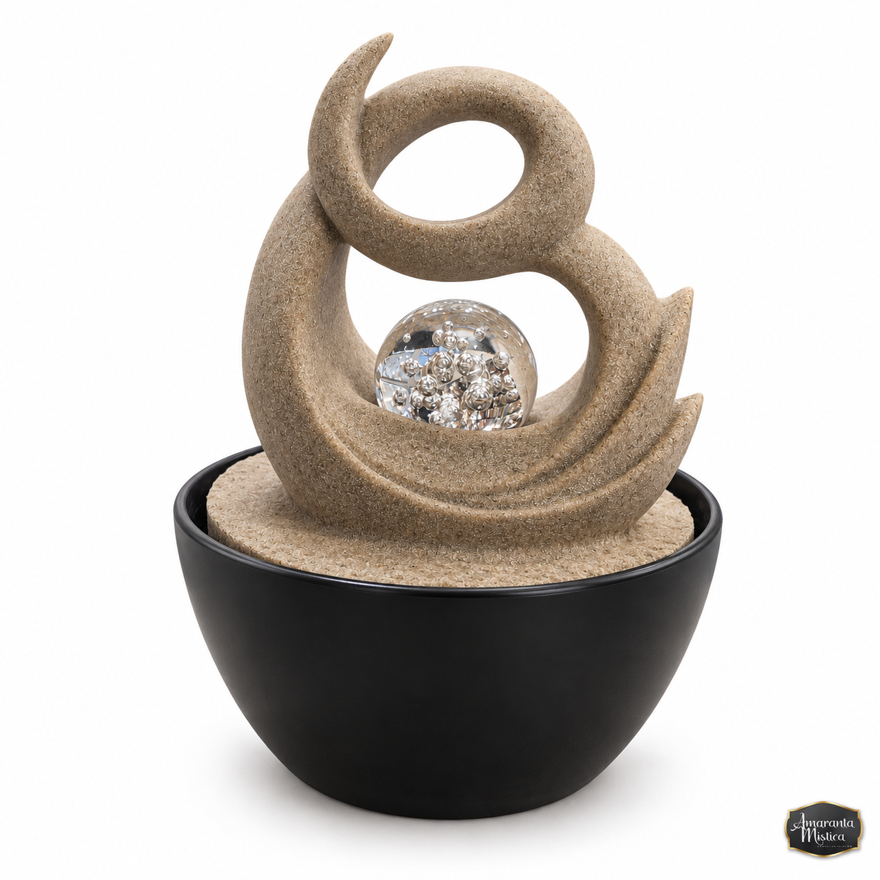 Fuente de Agua de Mesa Espiral de Arena con Esfera Giratoria