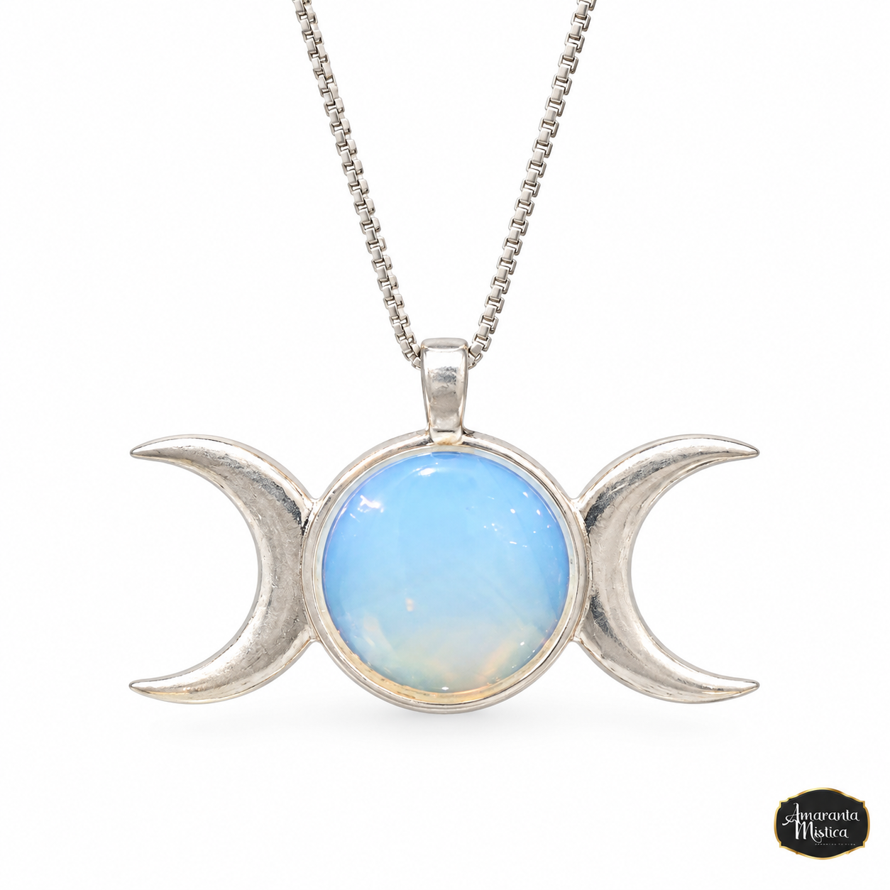 Dije Triple Diosa Opalina - Baño de Plata con Cadena