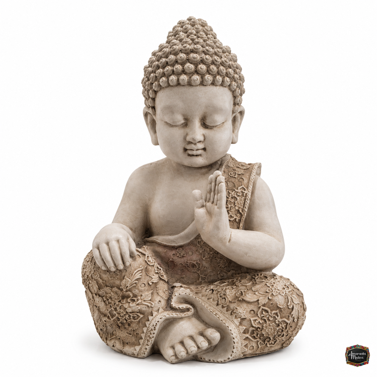 Buda Niño en Oración con Túnica Grabada