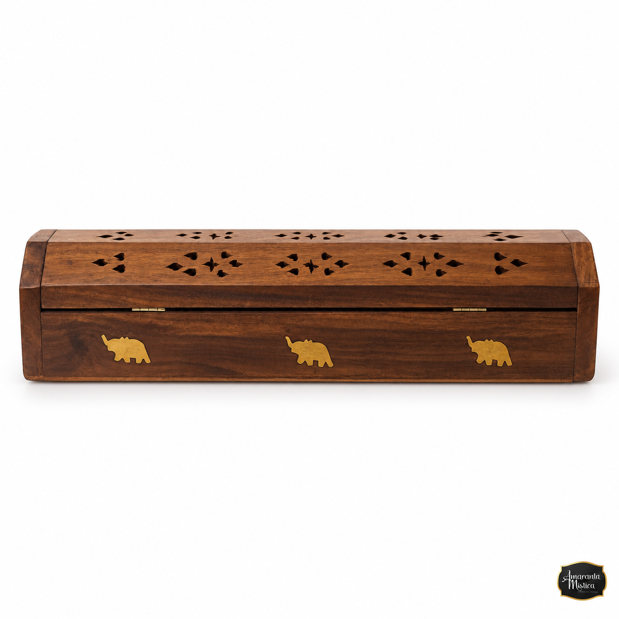 Porta Sahumerios Caja de Madera con Elefantes - Guarda Sahumerios