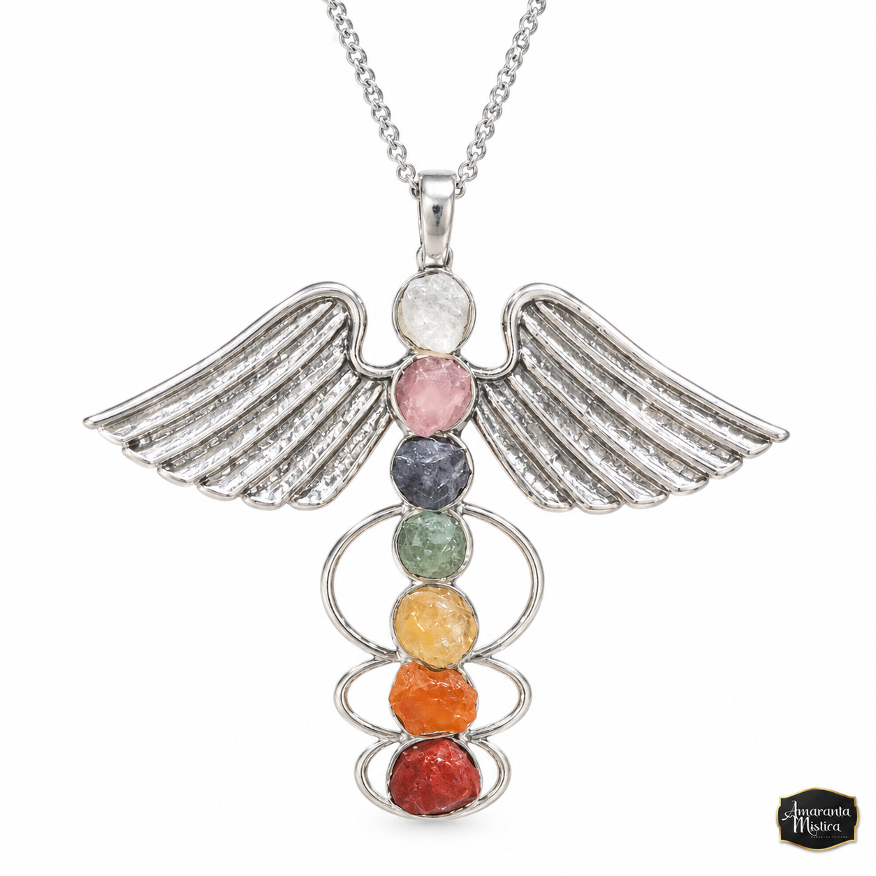 Dije Alas de Ángel 7 Chakras - Baño de Plata con Cadena