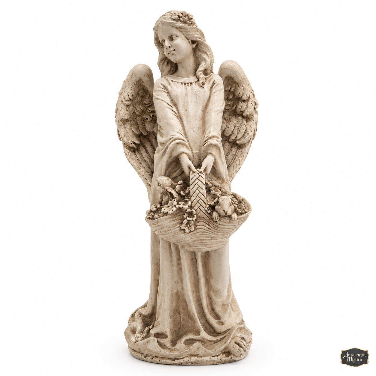 Ángel de Jardín con Canasta de Flores