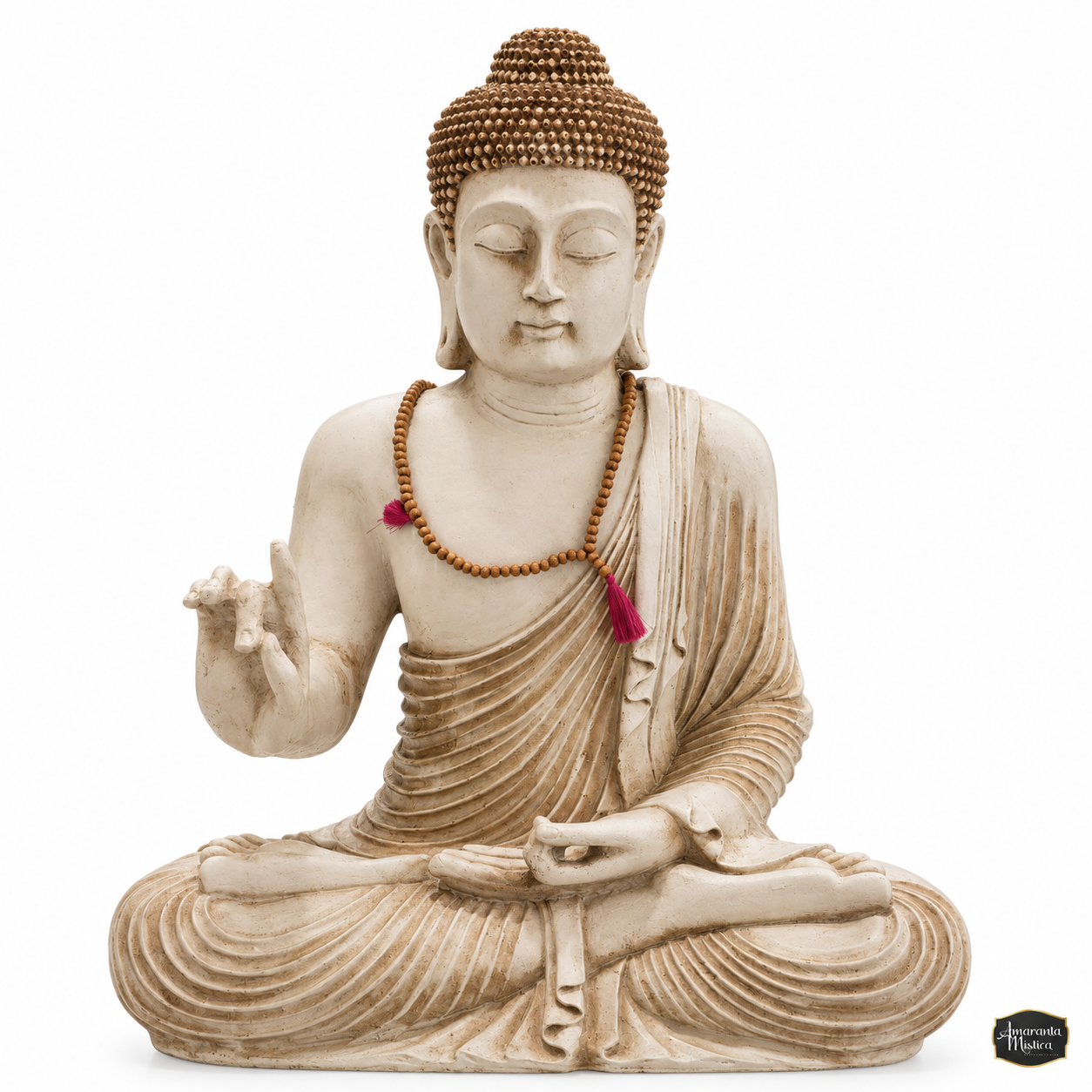 Buda Meditando Marfil con Mala de Madera