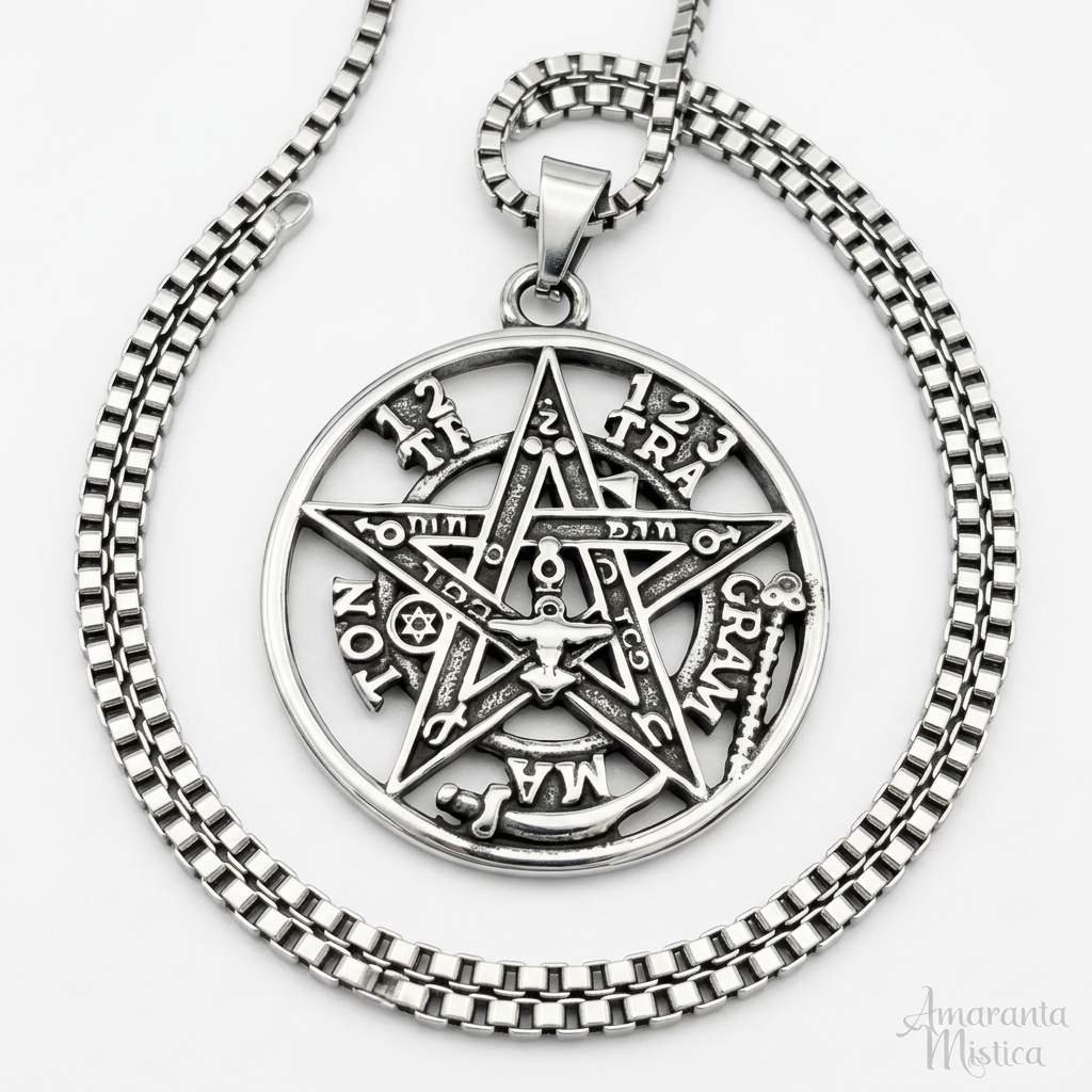 Dije Tetragramaton Calado Cadena De 50cm Acero Quirúrgico Plateado