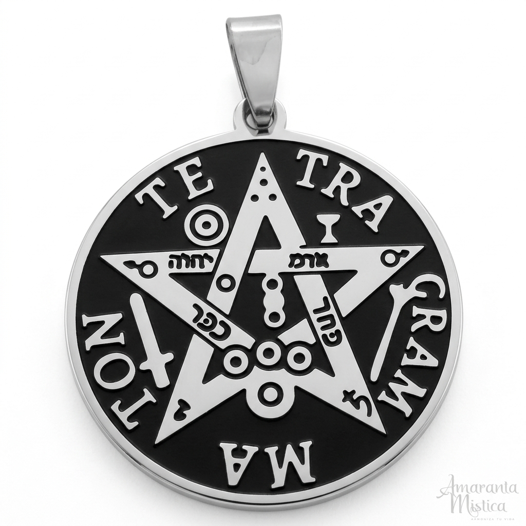 Dije Tetragrammaton 25mm Laser Negro Pentagrama C:12393 Plateado