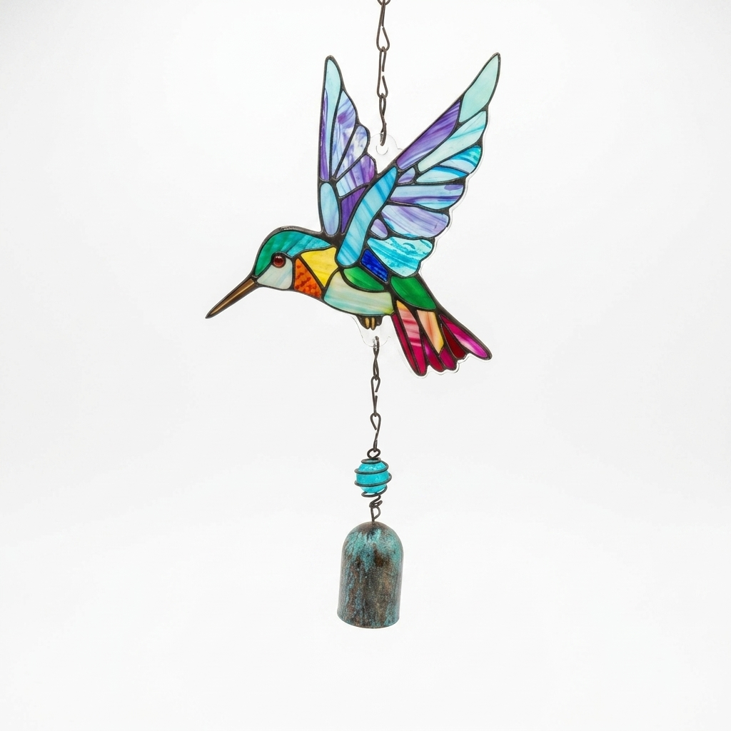Llamador de Ángeles Colibrí en Vitrofusión y Cristal