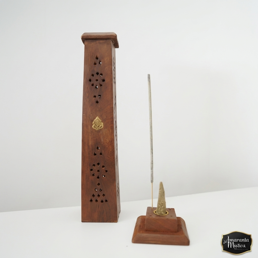 Porta Sahumerio Torre de Madera Tallada India - Edición Mística
