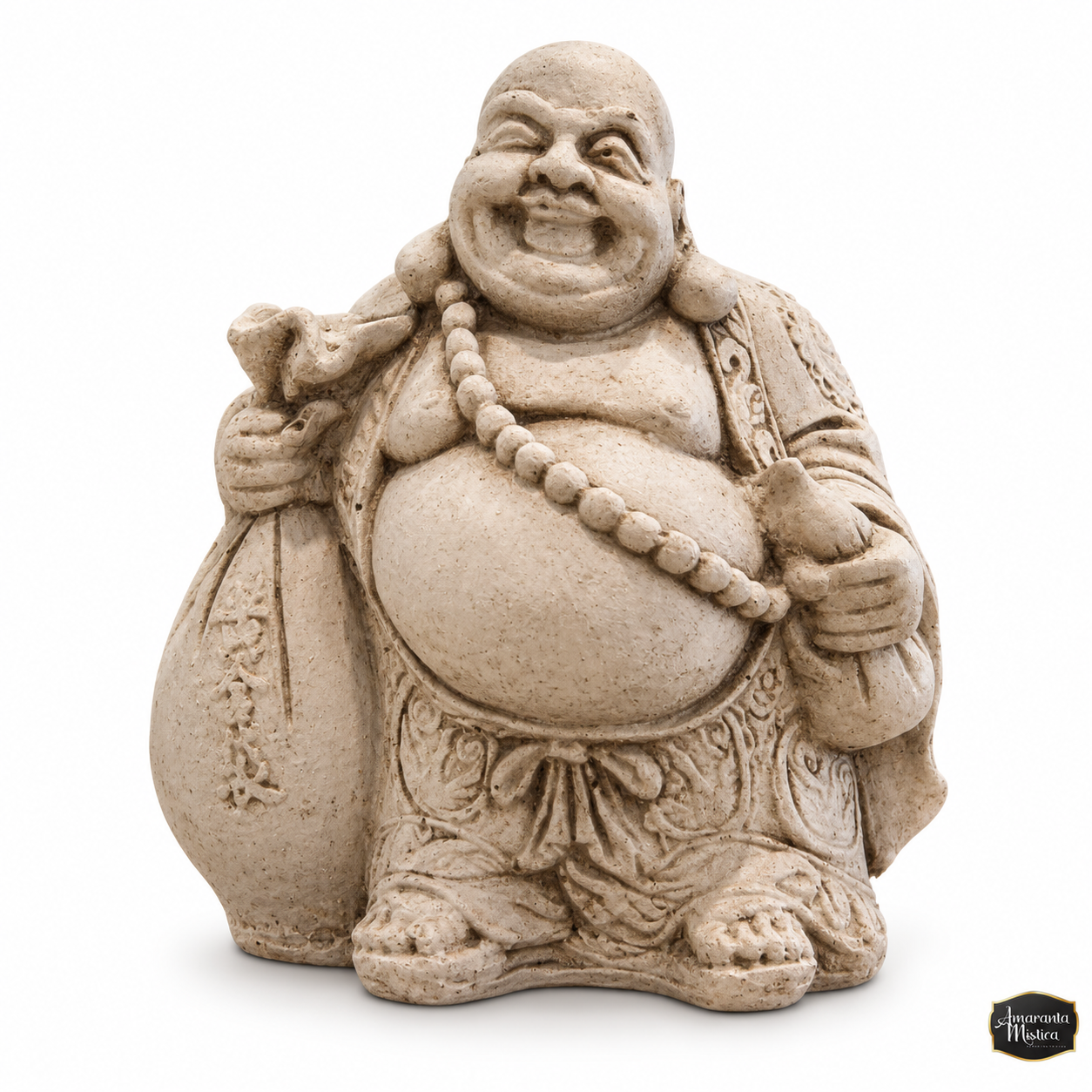 Buda Risueño con Bolsa de Monedas de Resina