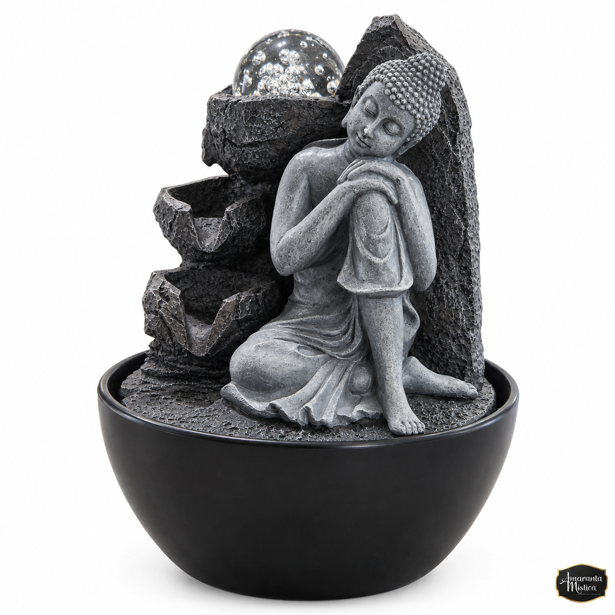 Fuente de Agua de Mesa Buda Reclinado con Esfera Giratoria