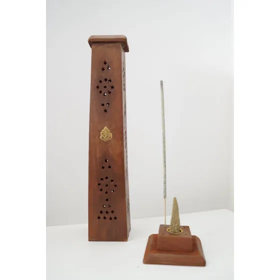 Porta Sahumerio Torre de Madera Tallada India - Edición Mística