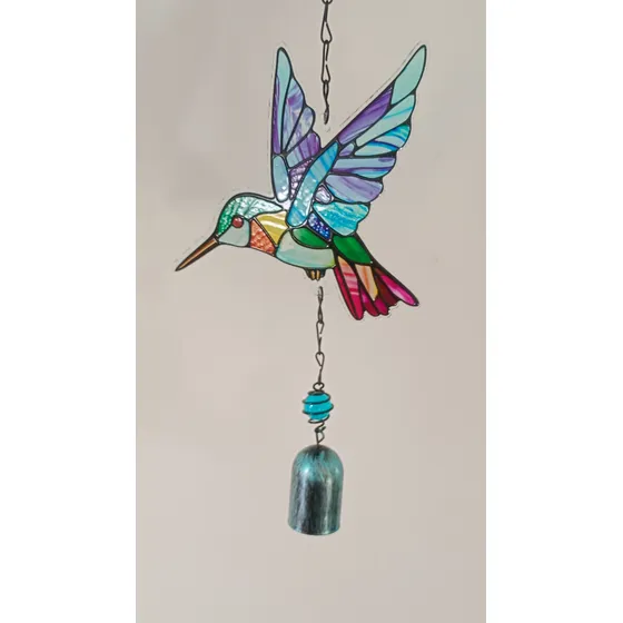 Llamador de Ángeles Colibrí en Vitrofusión y Cristal