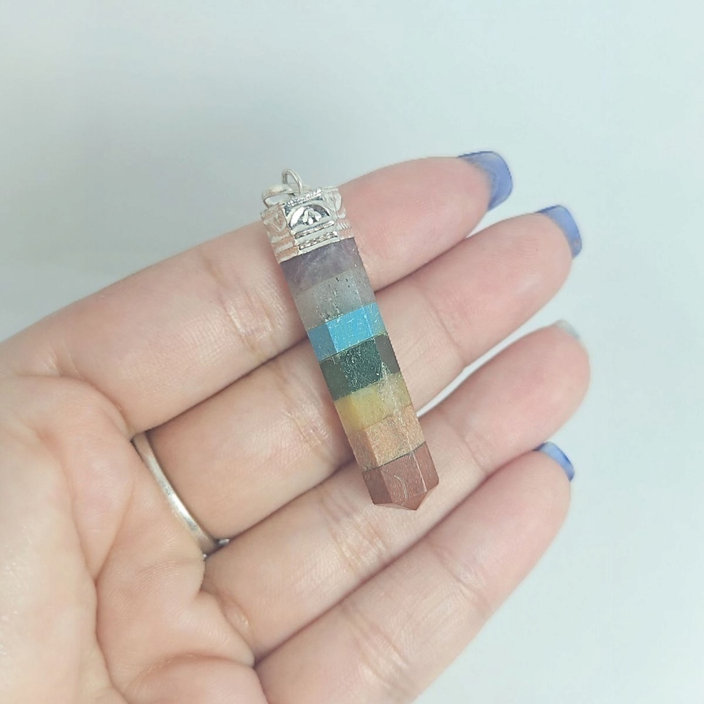 Dije 7 Chakras 7 Cristales Punta Pulida - 2