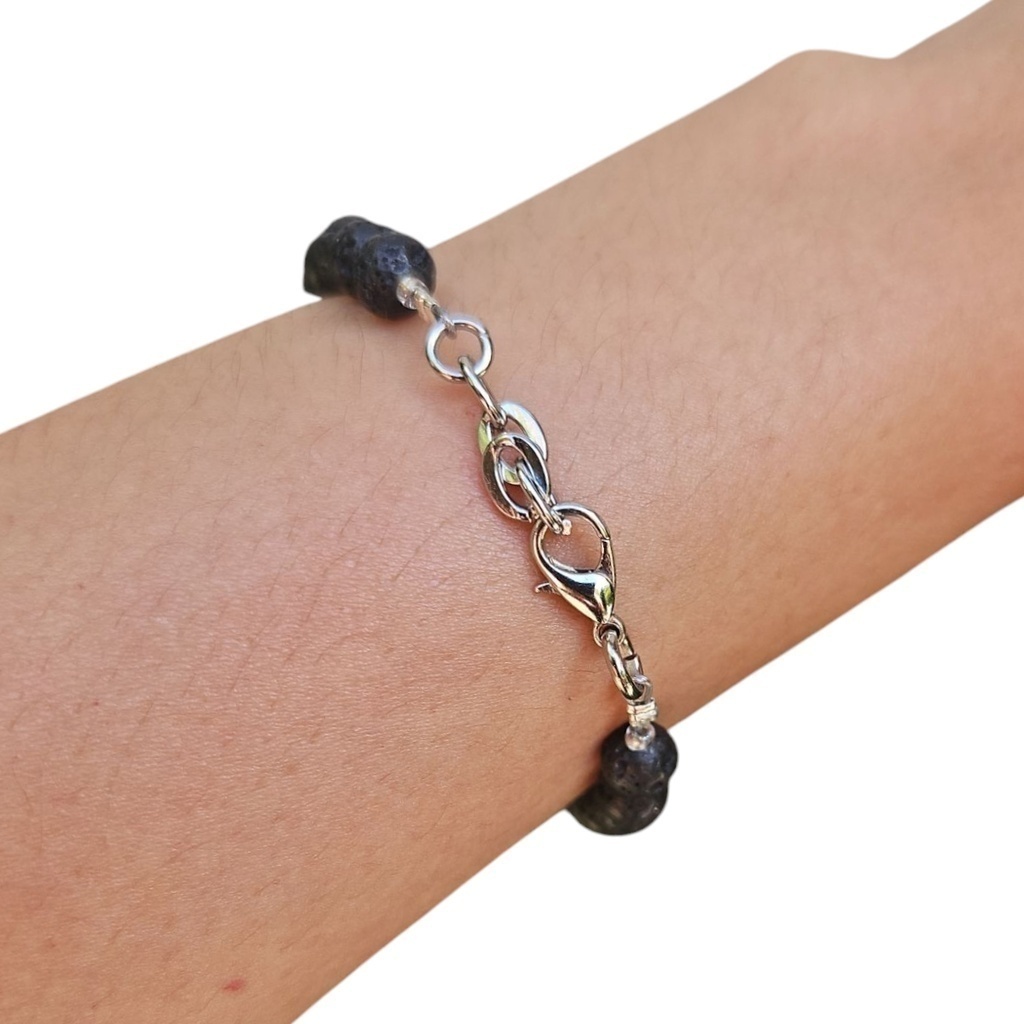 Pulsera Tanza Metal 7 Chakras Piedra Volcánica Negra - 4