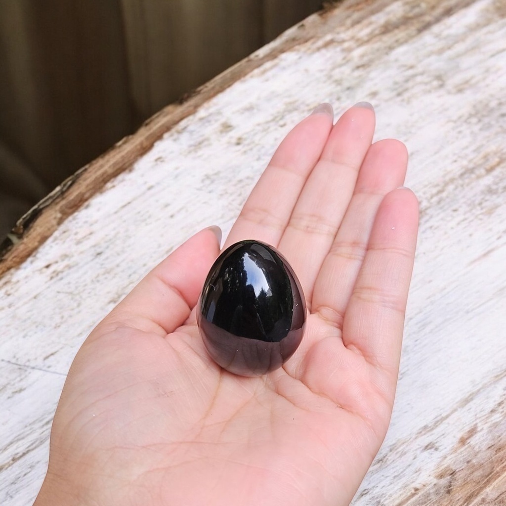 Piedras Gemas Huevo Obsidiana Negra - 4