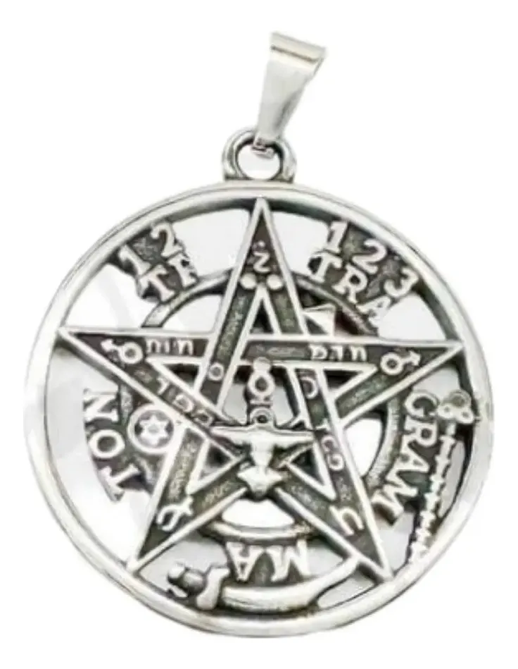 Dije Tetragramaton Calado Cadena De 50cm Acero Quirúrgico Plateado